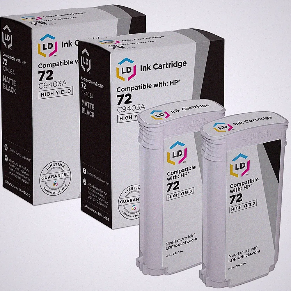 2PK LD Reman C9403A Compatible With HP 72 Ink Cartridge Matte Black T1100 T1100