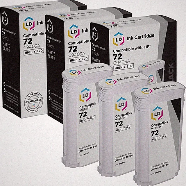 3PK LD Replacement C9403A Compatible with HP 72 Ink Matte Black T1100 T1100