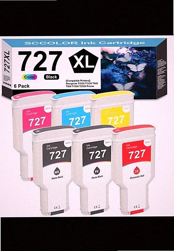727 Ink Cartridges High Yield 6-Pack 300ml 727 Matte Black Photo Black Cyan