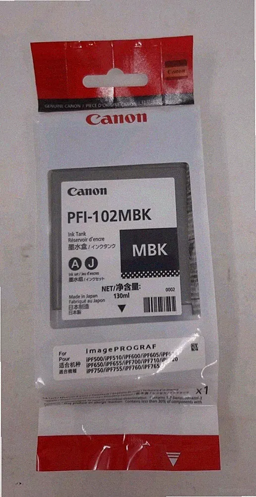 Canon PFI-102MBK Matte Black Printer Ink Tank 130ml Sealed ImagePROGRAF 2026/12