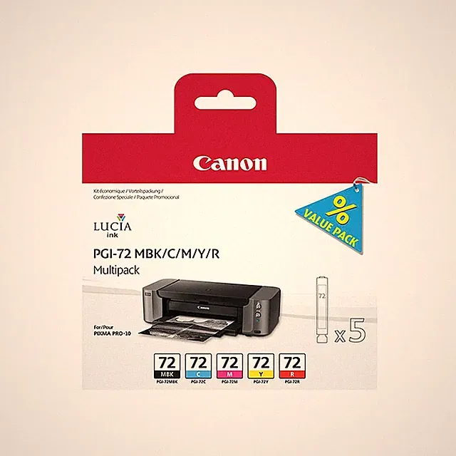 Canon PGI-72 Matte Black Cyan Magenta Yellow Red Ink Cartridge Combo Pack - 6402