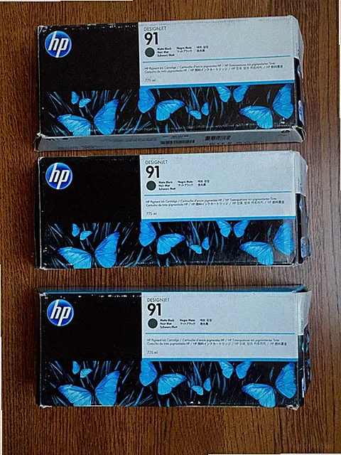 HP 91 C9464A DesignJet Matte Black Ink Cartridge (Lot of 3)