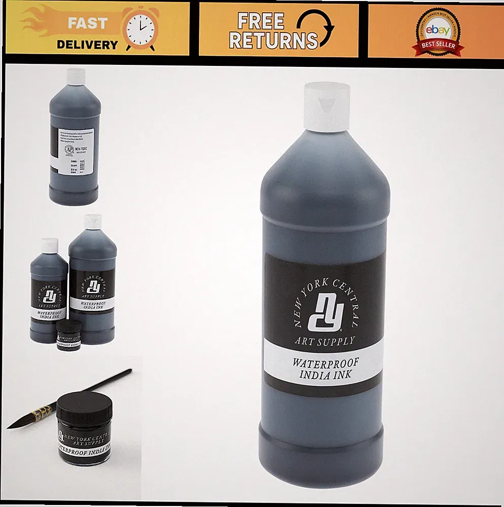Matte Black India Ink 32oz Bottle - Ideal for Artists, Calligraphy, Illustration