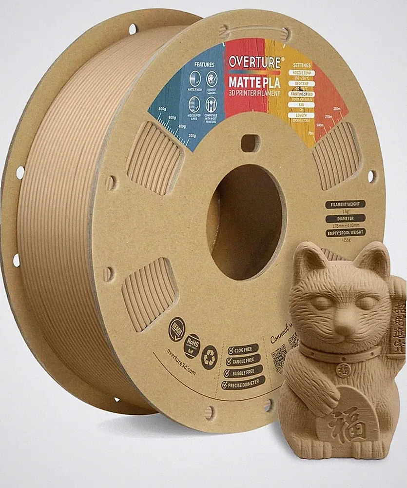 Matte PLA 3D Printer Filament 1.75mm, Matt Surface & 01-matte Light Brown 1kg